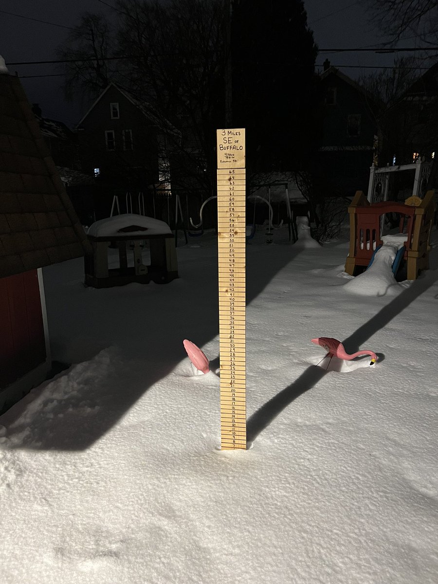 BuffaloSnowKing's tweet photo. So if the latest NAM forecast is correct the snow by Sunday morning will be 3 feet above the top of my measuring stick.  Yikes!  Plus it’s still snowing when this model run ends!  #NYwx https://t.co/SAhGxiPISH