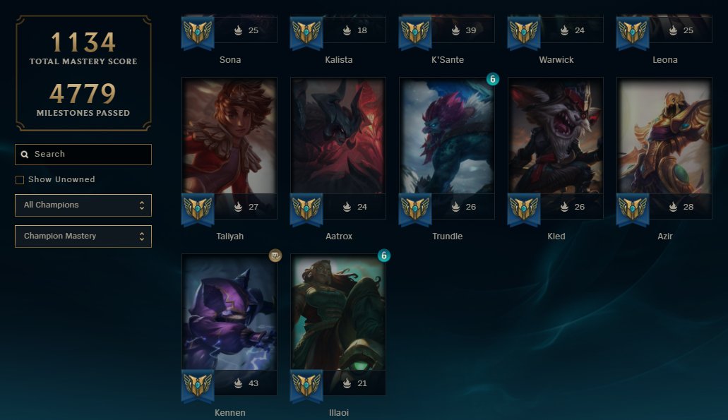 Hercludes255's tweet photo. Finally Mastery 7 on every champ! 🙂 https://t.co/Pqnhlro6xG