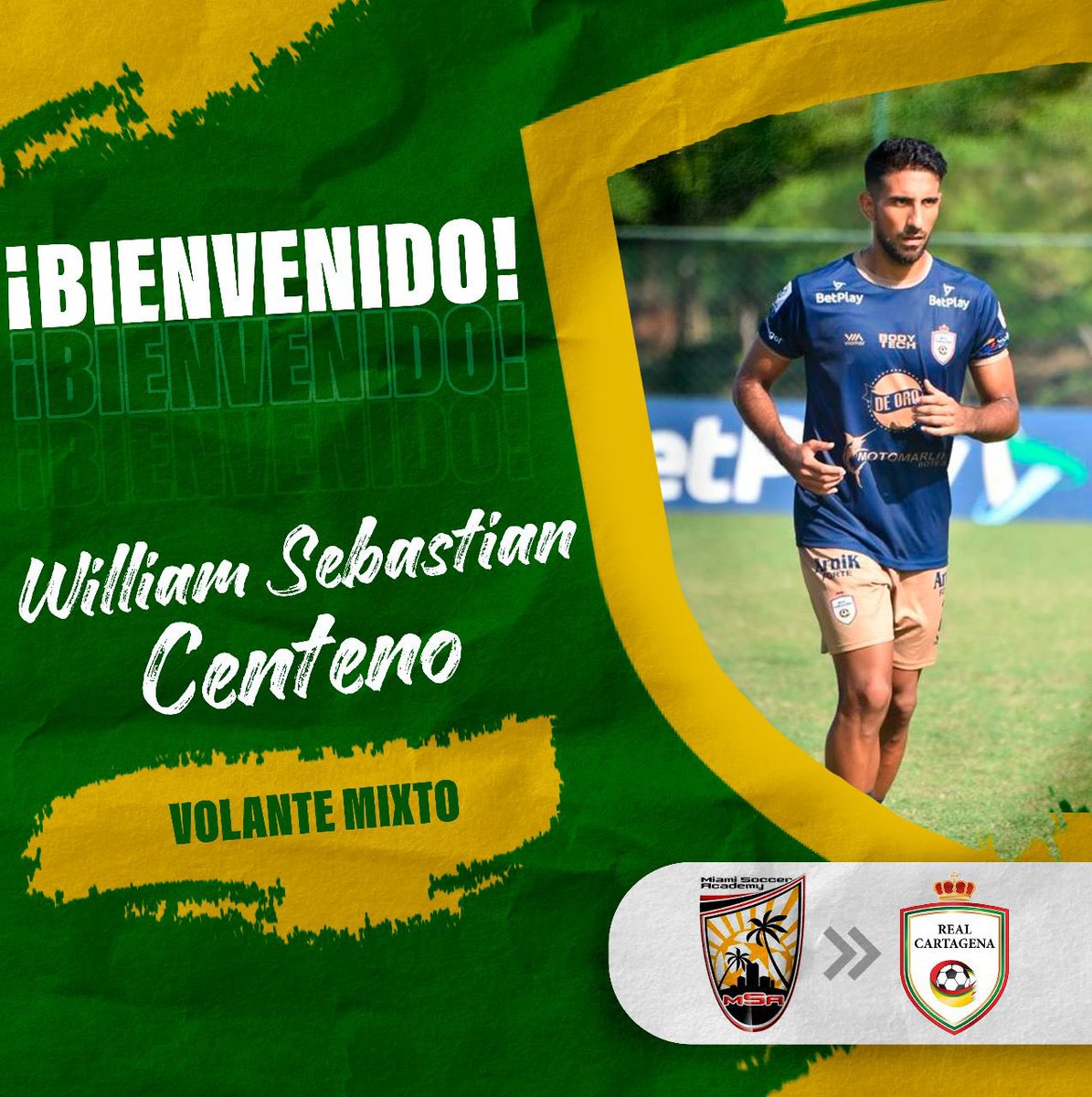 Real Cartagena (@realcartagena) on Twitter photo Welcome Centeno!🙌🏻🔰
Directamente desde Miami Soccer Academy, recibimos a William Sebastian, nuevo volante mixto de la banda auriverde.
Ciudadano americano que desde ya porta los colores de nuestra camiseta💪🏻. ¡Éxitos!
<a href="/Miamisocceracad/">Miami Soccer Academy</a> Welcome Centeno!🙌🏻🔰
Directamente desde Miami Soccer Academy, recibimos a William Sebastian, nuevo volante mixto de la banda auriverde.
Ciudadano americano que desde ya porta los colores de nuestra camiseta💪🏻. ¡Éxitos!
<a href="/Miamisocceracad/">Miami Soccer Academy</a>