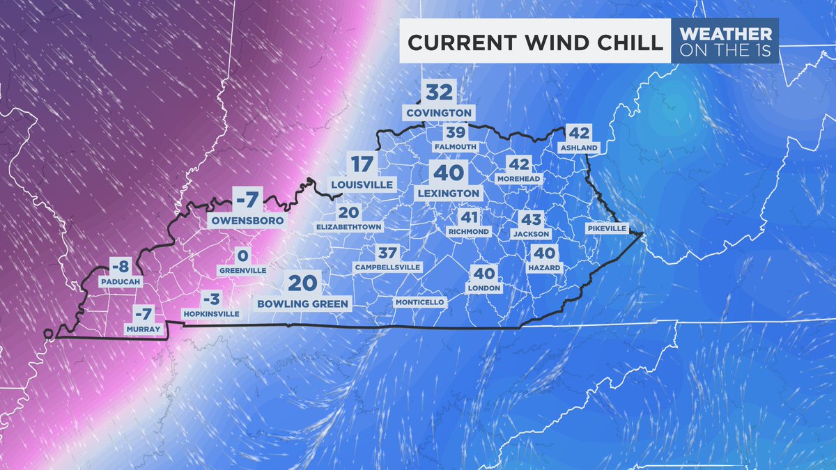 ChrisHavelyWX's tweet photo. The arctic air is invading #Kentucky. Western areas are already feeling below zero!  #kywx https://t.co/6uMG9gzNUq