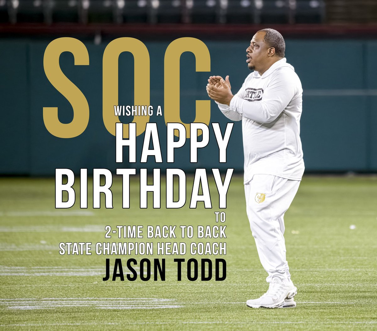 SOCGoldenBearFB's tweet photo. Happy Birthday @SOCFootball1 2️⃣Tymes🎉 #TheMecca https://t.co/JJJPI9IFuV