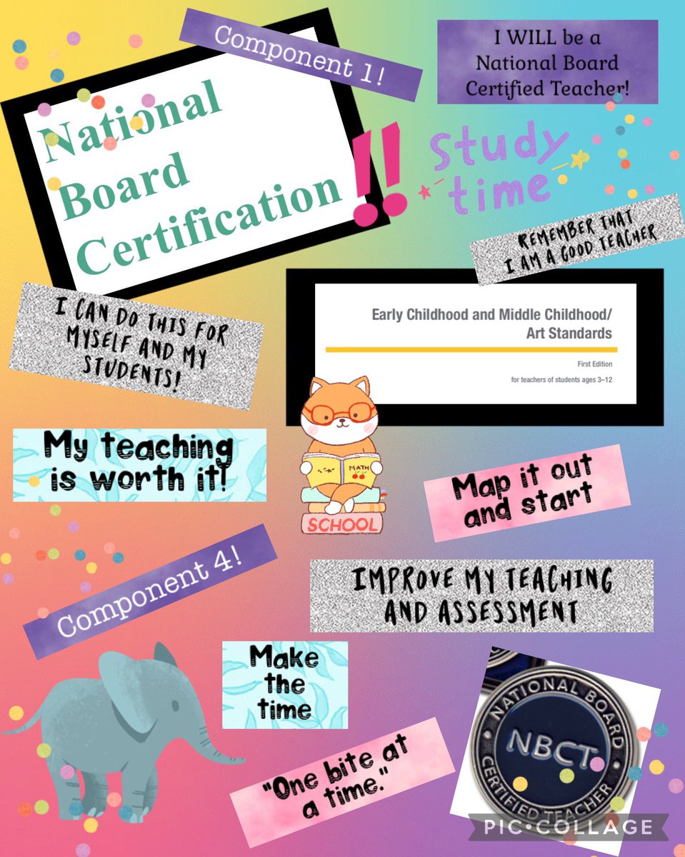 Soscia_Art's tweet photo. Day 12: This year I WILL complete and pass my first two #NBCT components! Made a digital vision board to bring this into existence. Now I need to dig in and focus on my students, the task, and writing! #VBHasJoy #12DaysofTwitter #NBCTcandidate #OneBiteAtaTime https://t.co/L1oc2G7DoM