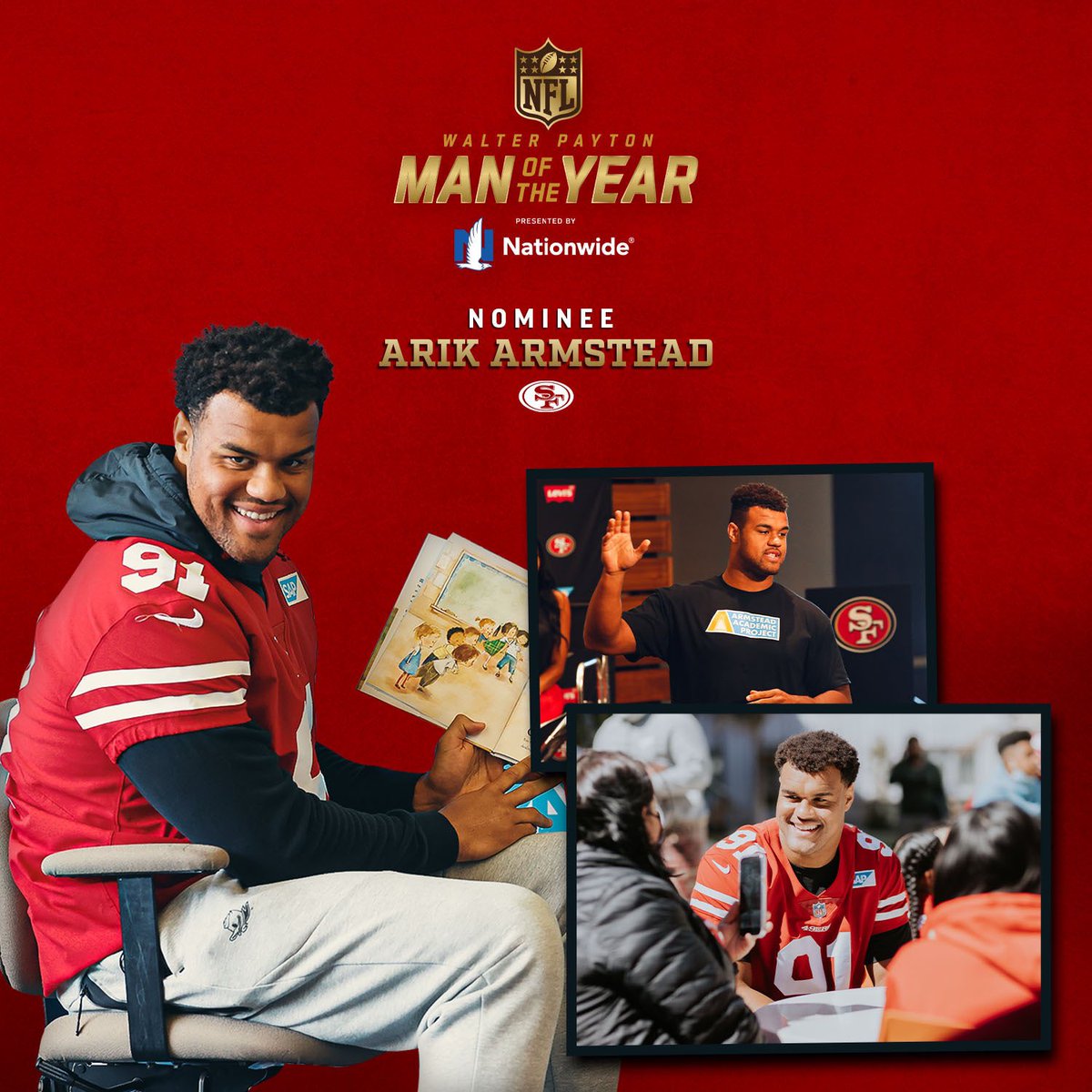 My guy @arikarmstead has been more involved in the community than anyone I know. He spends hours of his time encouraging kids to dream big and enjoy life! Much deserving of this award. @49ers #WPMOYChallenge