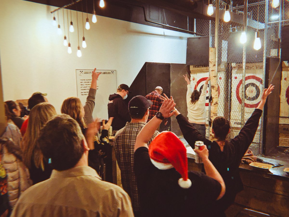 We’ve been having lots of fun celebrating the season with everyon so far! 🍻🎄 #axethrowingcalgary #axethrowingyyc #axethrowingcanada #axethrowing #yyc #calgary
