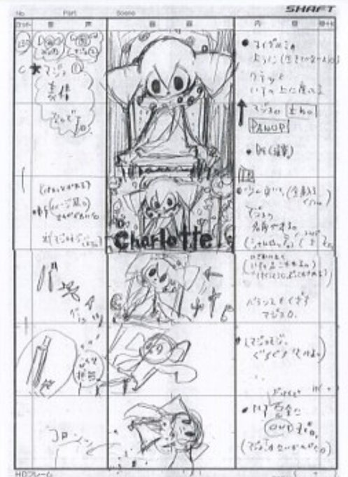 Charlotte in madoka episode 3's storyboards, showing mami's death was planned to be a LOT more graphic then it ended up being 