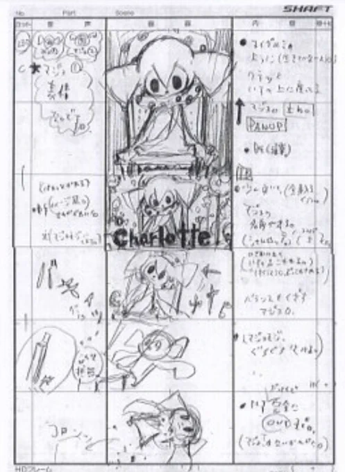 Charlotte in madoka episode 3's storyboards, showing mami's death was planned to be a LOT more graphic then it ended up being 