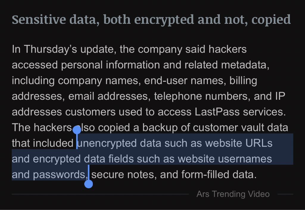 DJ_Link's tweet photo. LastPass has confirmed the hack they suffered was worse then initially reported, plain text data was also copied along with encrypted passwords and other info. https://t.co/NaZDE9Tv3X https://t.co/fJG7A3jotR