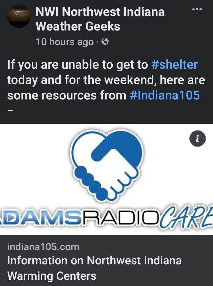 From NWI Northwest Indiana Weather Geeks about warming shelters in #NWI 
indiana105.com/our-communitie…