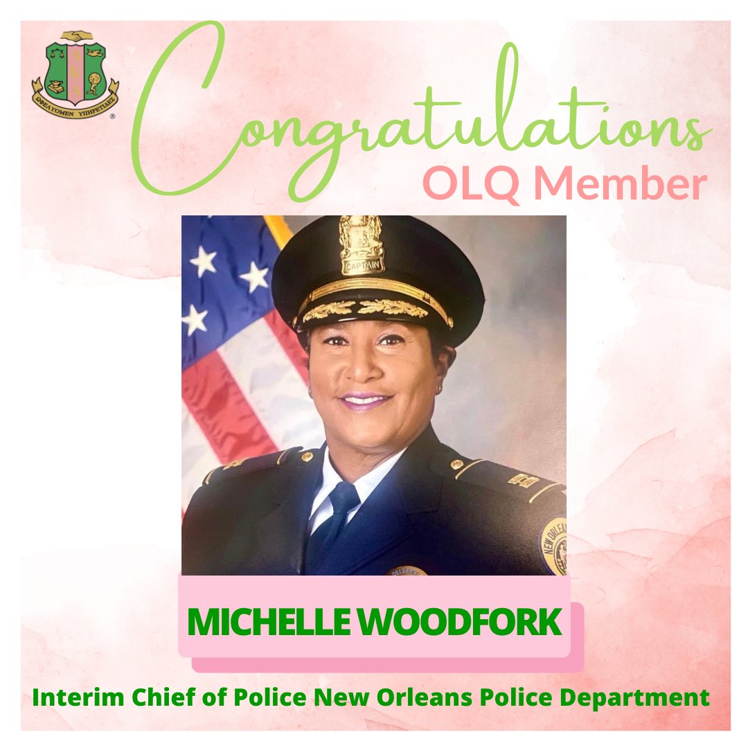 Congratulations, OLQ member Michelle Woodfork, the first black female Interim Chief of Police of the New Orleans Police Department. 

#aka1908
#wearesouthcentral
#akaolq
#outstandinginservice