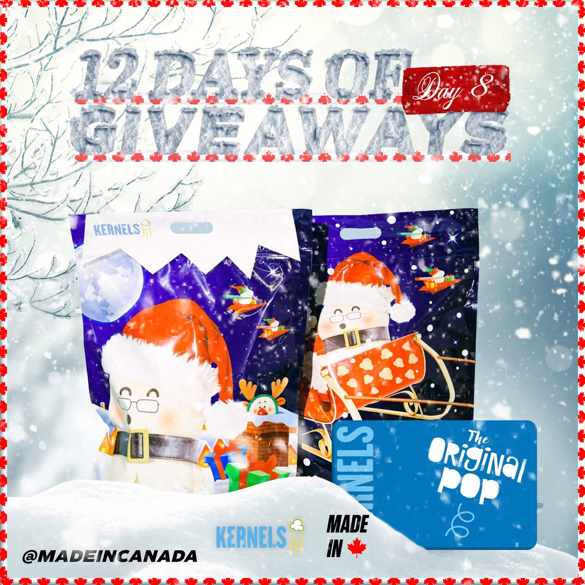 🎁12 DAYS OF GIVEAWAYS🎁

Today is day #8 of our 12 days of giveaways for the Holiday season! We teamed up with @KernelsPopcorn to giveaway a $50 gift card!🍿

To Enter:
1. Follow @KernelsPopcorn &amp; <a href="/MadelnCanada/">Made In Canada</a>
2. Like❤️&amp; RT 🔄 this tweet.
3. Reply w/ your fav 🍿 flavour!

🎄🎅🏼
