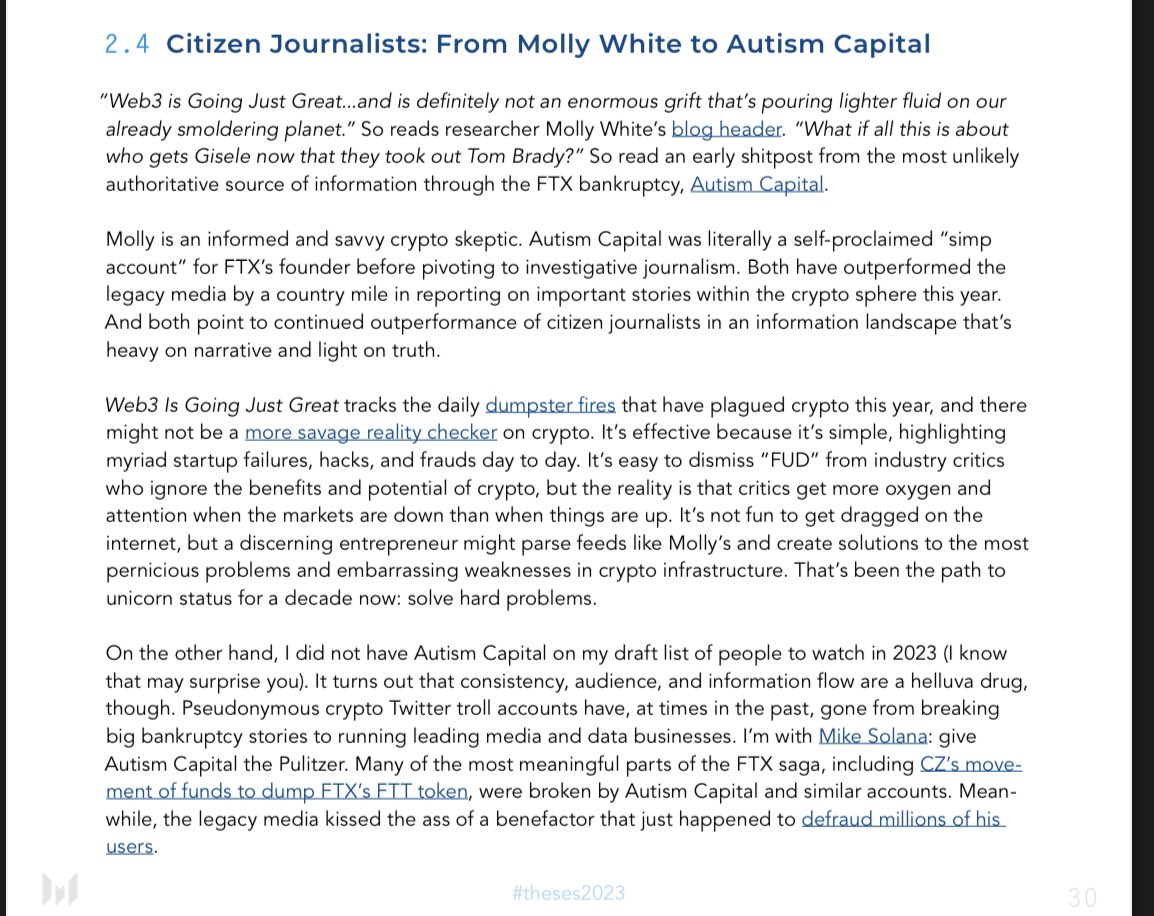 AutismCapital's tweet photo. Thank you for the awesome shout out @twobitidiot and @MessariCrypto in their 2023 Crypto Theses! ❤️🧩 
https://t.co/D6o11rnOL7 https://t.co/P0E89mAQk4