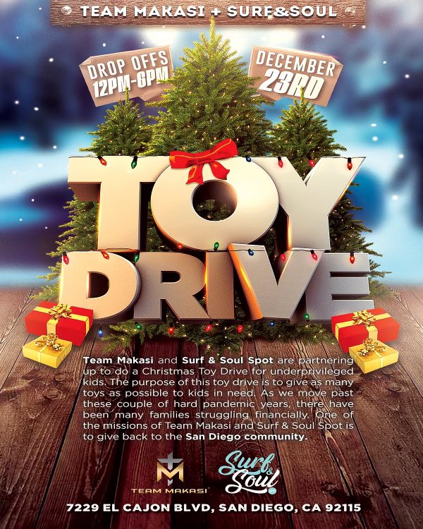 Guys pull up tomorrow for our 2nd annual toy drive at Surf and soul. We about to be out there from 12pm - 6pm. Come out and support a great cause‼️