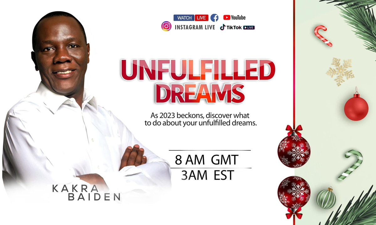 ProphetKakraB's tweet photo. As the curtains come down on 2022 and a new year beckons; you may reflect on your life and find you have some goals, visions or dreams that were not fulfilled this year. What are you going to do about them? Join me;
Saturday, 24th Dec @8am GMT. 
Live on Twitter. 
Don’t miss out! https://t.co/WsJAJwVNd9