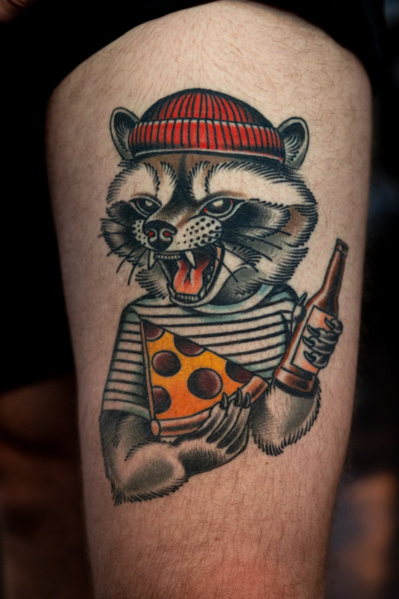 dannyderrick's tweet photo. Always good to show your work healed as well as fresh! Here’s a healed shot of the party raccoon I did on Ryan a while back. 🤘 Also, we’re counting views now? Why wasn’t that a thing before? https://t.co/Xgj8vBpHMT
