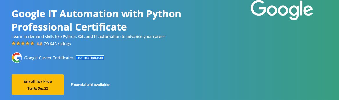 DealsDhamaka's tweet photo. Google IT Automation with Python Professional Certificate
#Google #CourseEra
Crash Course on Python
Introduction to Git and GitHub
Automating Real-World Tasks with Python
https://t.co/3MI2hcRHp7 https://t.co/THofWn0Ql9