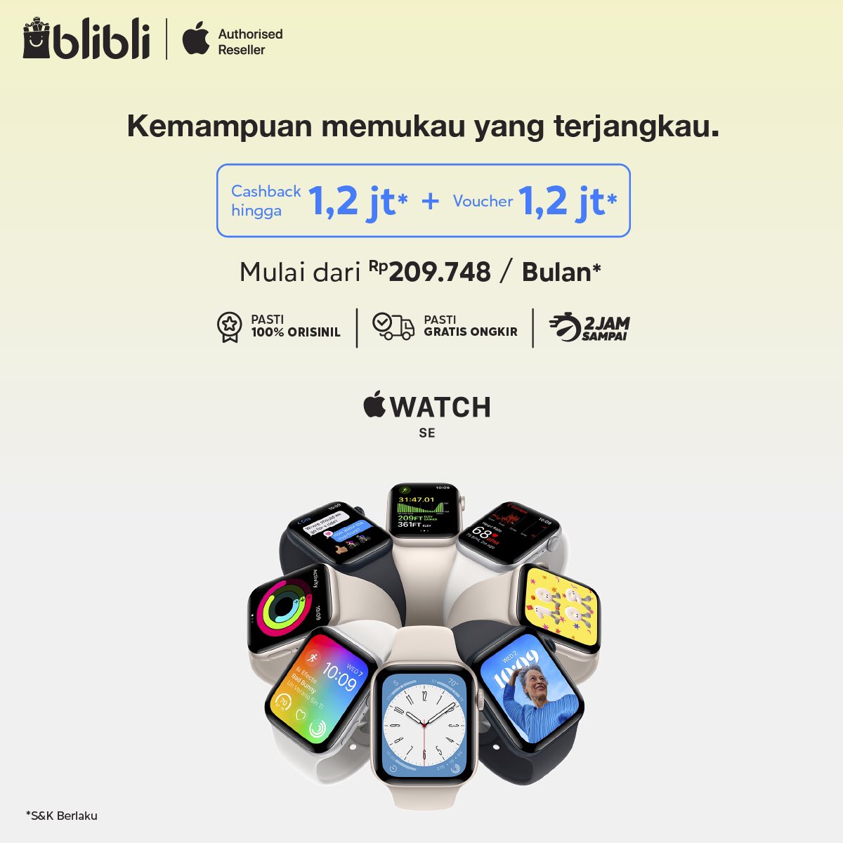 bliblidotcom's tweet image. Kemampuan memukau yang terjangkau. 

Miliki Apple Watch SE mulai dari Rp 209.748/bulan* + cashback hingga 1,2jt &amp;amp; voucher 1,2jt!

Buruan check out di Blibli, jangan sampai kehabisan! Klik blib.li/WatchSE

#Blibli #Apple #WatchSE #PastiPuasPastiDiBlibli