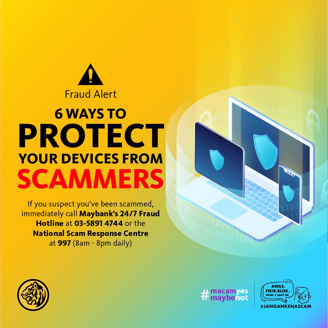 MyMaybank's tweet photo. Are your devices protected from scammers? Find out how you can avoid falling into the traps set by cyber criminals!👇 https://t.co/xy6ww6m6lQ