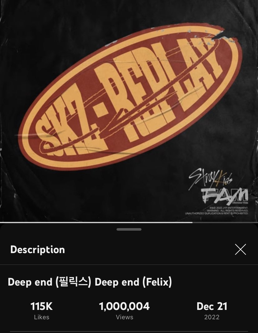 LIXBRAND's tweet photo. [ 📈 ]

"Deep End" by #FELIX has surpassed 1,000,000 (1M) views on Youtube. 

we're so close to achieve the 1st week goal, keep enjoying and listening to Deep End 🤍

— https://t.co/Pjx4Y6RURK

DEEP END BY FELIX
#DeepEnd_OUTNOW
#DeepEnd #필릭스 https://t.co/UWd4hodUK1