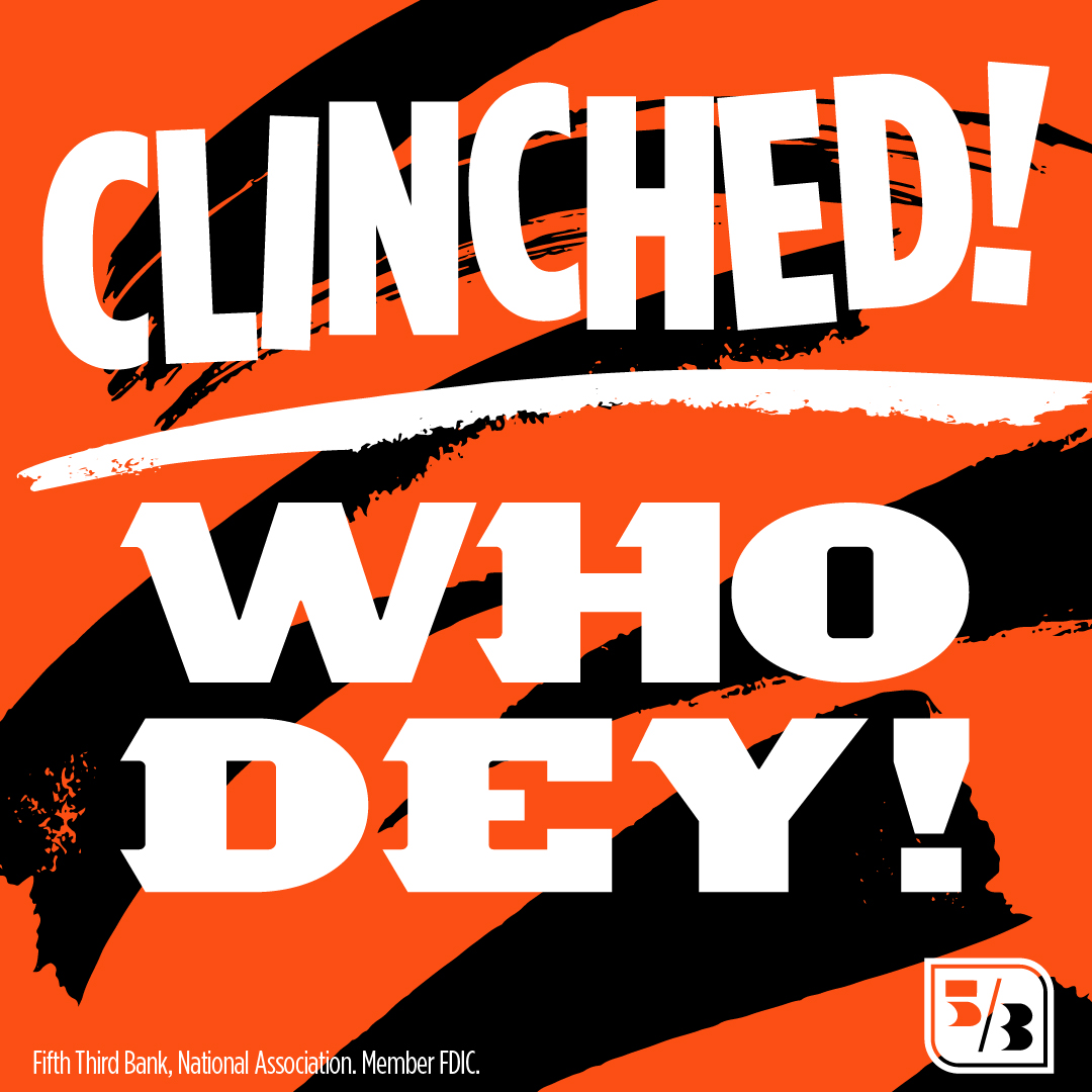 FifthThird's tweet photo. THEY HAVE TO PLAY US. 😤 Congratulations @Bengals!
#clinched #RuleThePlayoffs https://t.co/bD69aoNKxE