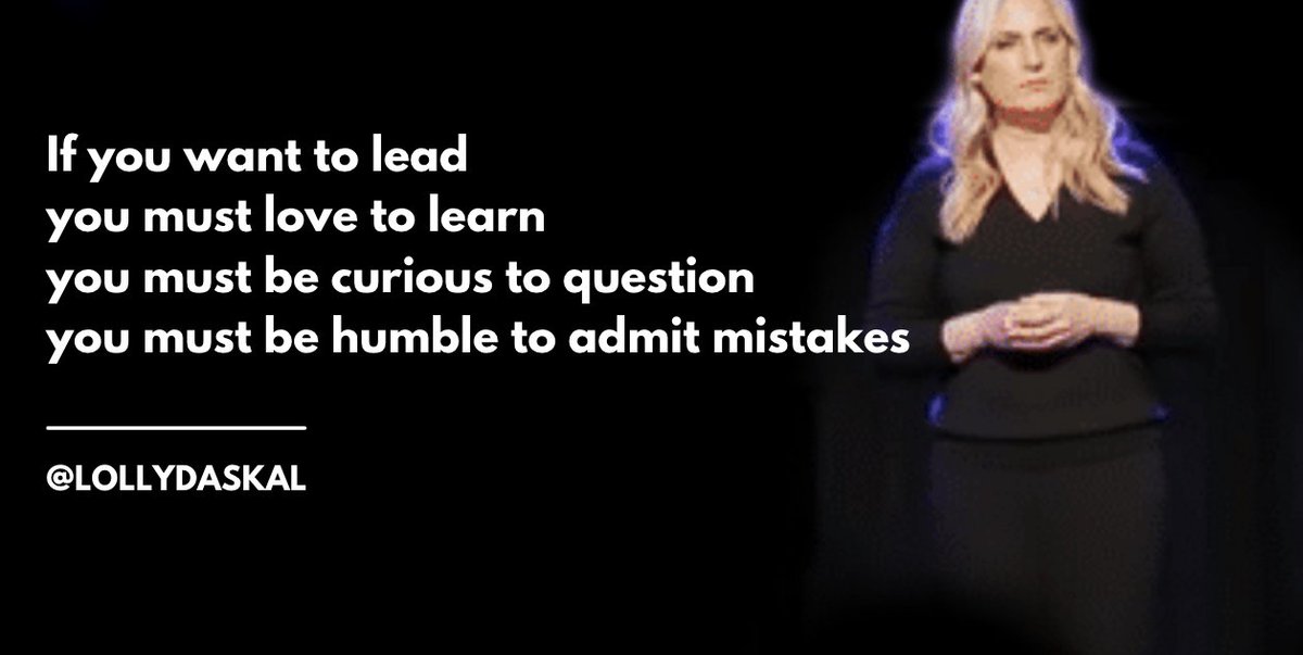 LollyDaskal's tweet image. If you want to lead
you must love to learn
you must be curious to question
you must be humble to admit mistakes
~@LollyDaskal bit.ly/2KoZBmu #Leadership #Management #TEDTALK #Tedx #Speaker