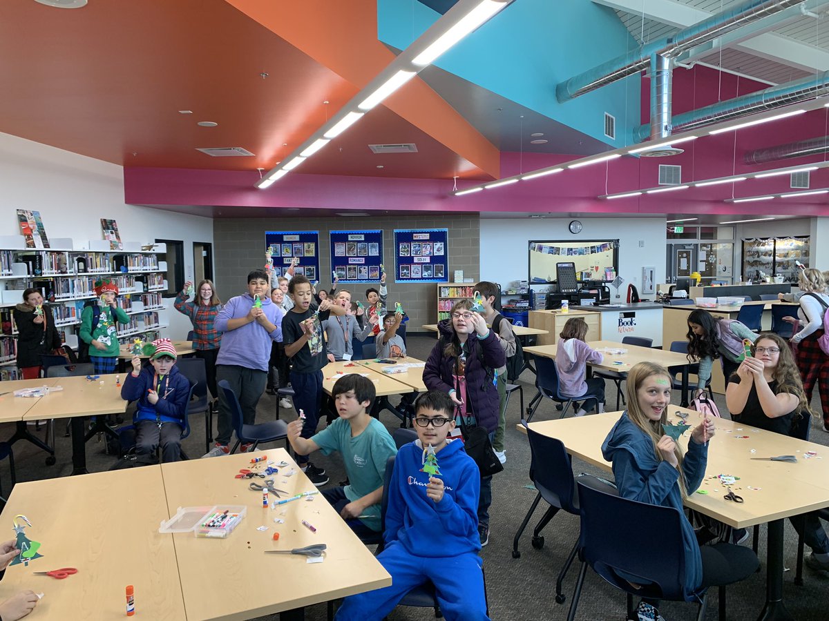 AmyHybarger's tweet photo. A fun week of holiday trivia, button making, bingo, and crafting. 😍 #skyranchlibrary #americanbuttonmachines #wcsdlibraries https://t.co/usuuYET6cO
