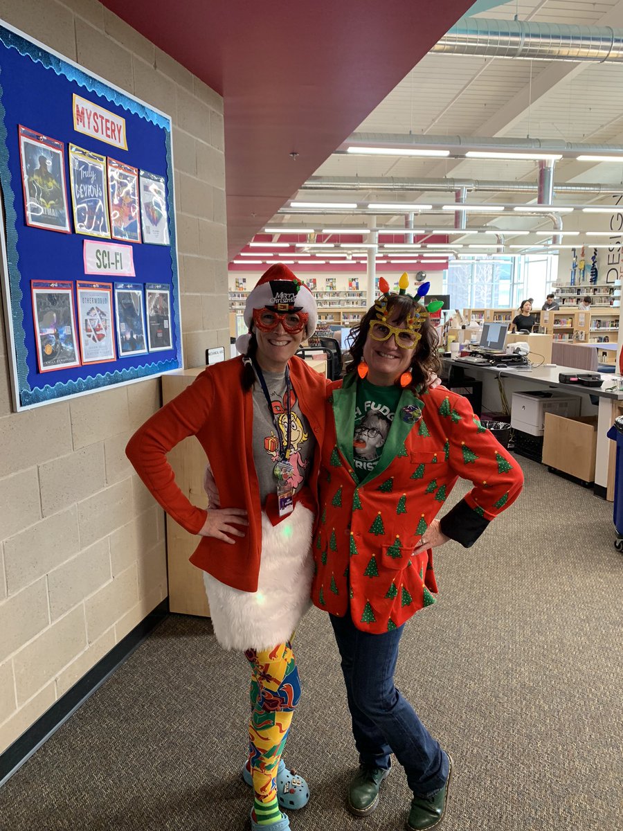 AmyHybarger's tweet photo. A fun week of holiday trivia, button making, bingo, and crafting. 😍 #skyranchlibrary #americanbuttonmachines #wcsdlibraries https://t.co/usuuYET6cO