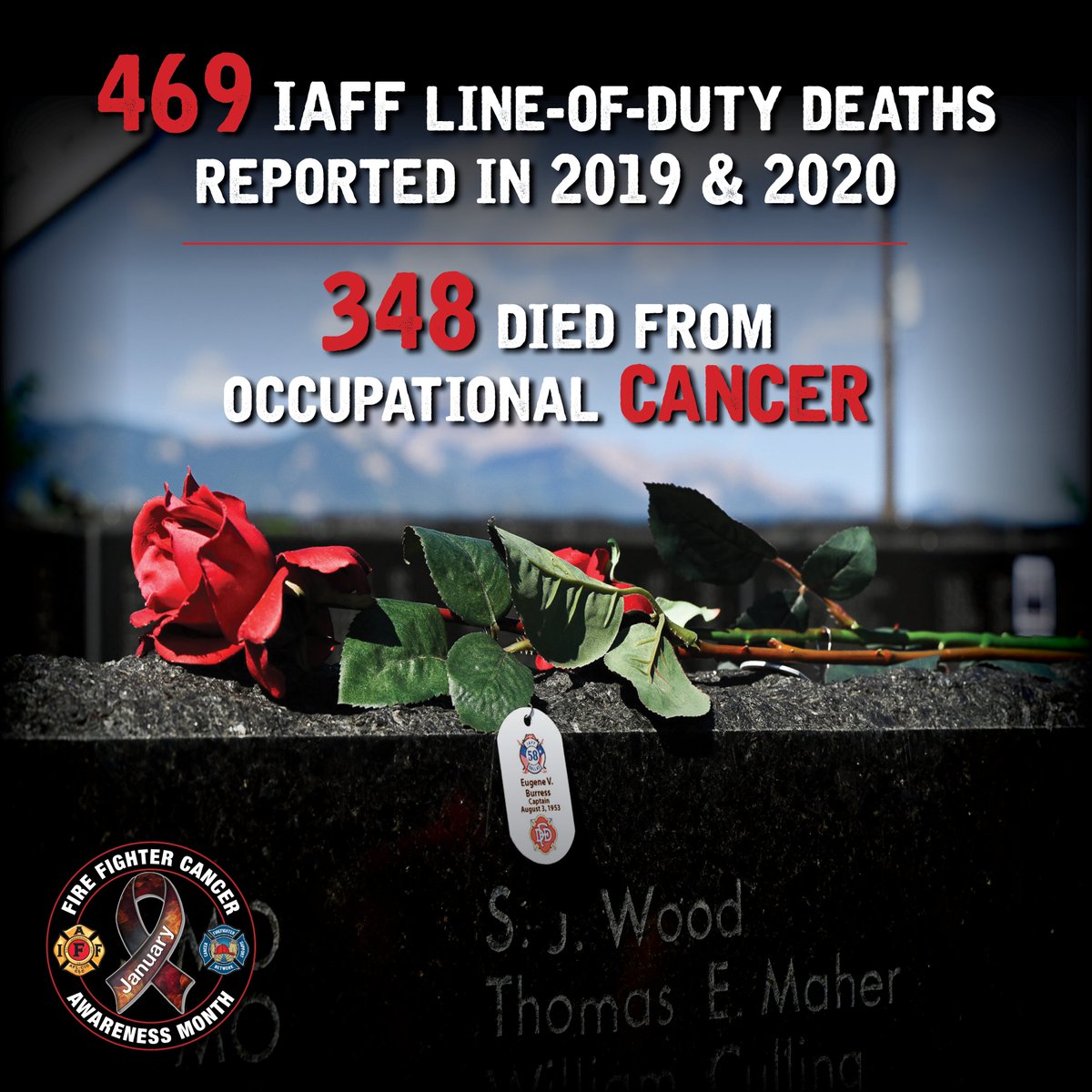 Nearly 75% of those honored at our Fallen Fire Fighter Memorial in Sept. died of occupational cancer. We refuse to let cancer continue to devastate our  families. Join us in January during Fire Fighter Cancer Awareness Month &amp; pledge to #ExtinguishCancer. iaff.org/cancer-awarene…