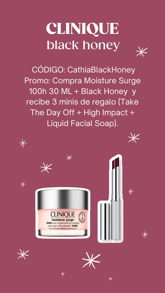 ¡Black Honey está de regreso! Y les tengo un código para que les den regalitos en su compra en Clinique ✨️
Promo: CATHIABLACKHONEY
bit.ly/3hottW6