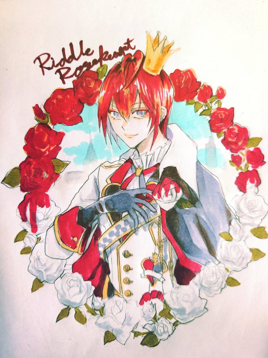 rose 1boy flower male focus crown red hair solo  illustration images