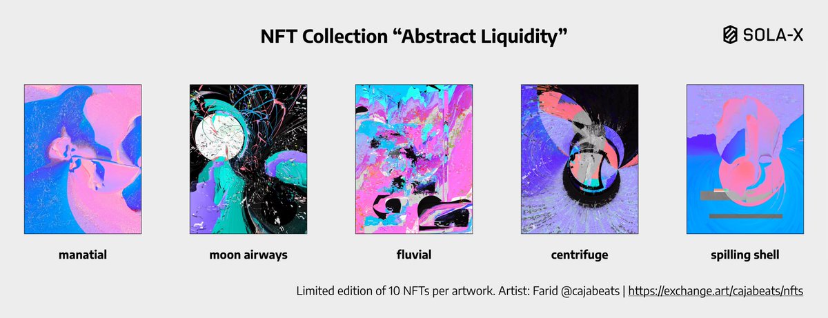 stabbleorg's tweet photo. 🎅🎅🎅 GM builders! Christmas comes a bit early!

We are not only into DeFi but we also teamed up with the NFT artist @cajabeats and made our own SOLA-X NTF collection "Abstract Liquidity".

Comment, like, and RT until 24th at 11:59h PM UTC, 5 people will receive one NFT. https://t.co/lPLp56AcsB