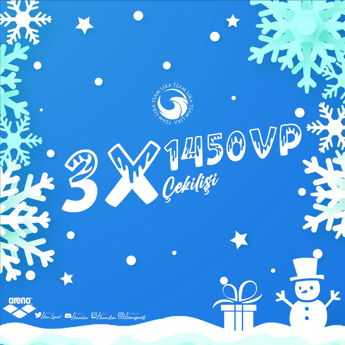 ÇEKİLİŞ! 🎉

Güzel bir yıl başlangıcı için Lixa'dan 3 kişiye 1450 VP hediye!!

 Şartlar: 
    ● Bizi takip etmek 
    ● Bu tweet'i beğenmek 
    ● Bu tweet'i retweetlemek

Katılan herkese bol şans. 🍀
Çekiliş sonuçları 1 Ocak'da.👀
