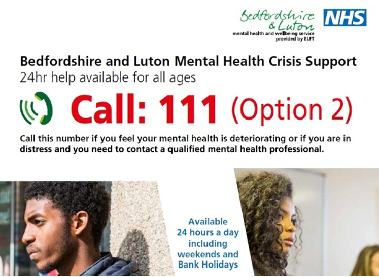 YouTurnFutures's tweet photo. If you want to talk about mental health issues just drop in to:

Luton Crisis Café: Luton Wellbeing Centre, 46-56 Dumfries Street, Luton, LU1 5BP (5-11pm daily) or call us on 111 https://t.co/HHWwuYsjRI