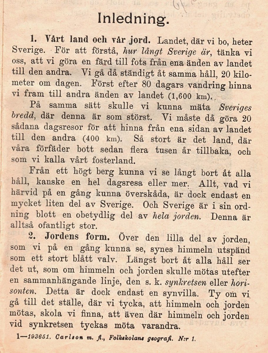 Ur geografibok från år 1905. En i flera avseenden exemplarisk lärobokstext.