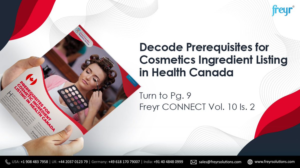 FreyrSolutions's tweet photo. Decode the #prerequisites for #cosmetic labeling in #Canada. Go through our #thoughtleadership article in the latest Issue of #FreyrCONNECT, Volume 10. Turn to page 9 now.
https://t.co/9f9q7vnwDO
#Ingredientlisting #HealthCanada #Freyrsolutions #Thoughtleadership https://t.co/EdvZ6EaJfP