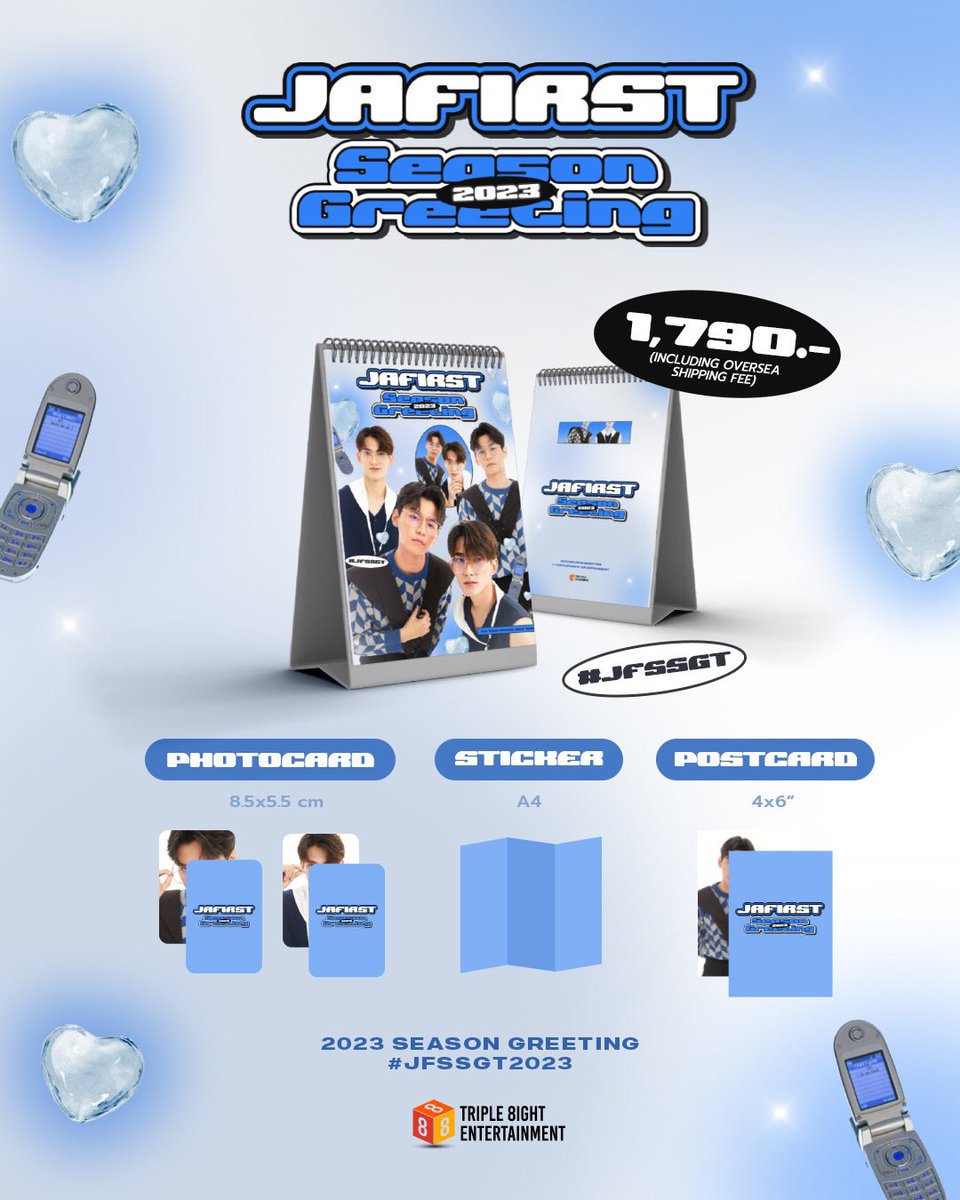 K.Alex update
 JaFirst Season Greeting 2023
#JFSSGT Size A4
Bao gồm:
 - Photo Cards x 2
- Sticker A4 size x 1
- Post Card x 1
Giá:
- 850 bath / set
Đã bao gồm phí ship trong nước 
- 1790 bath / set
Đã bao gồm phí ship quốc tế. 

Đặt hàng : shop.line.me/@888ent

#JaFirst