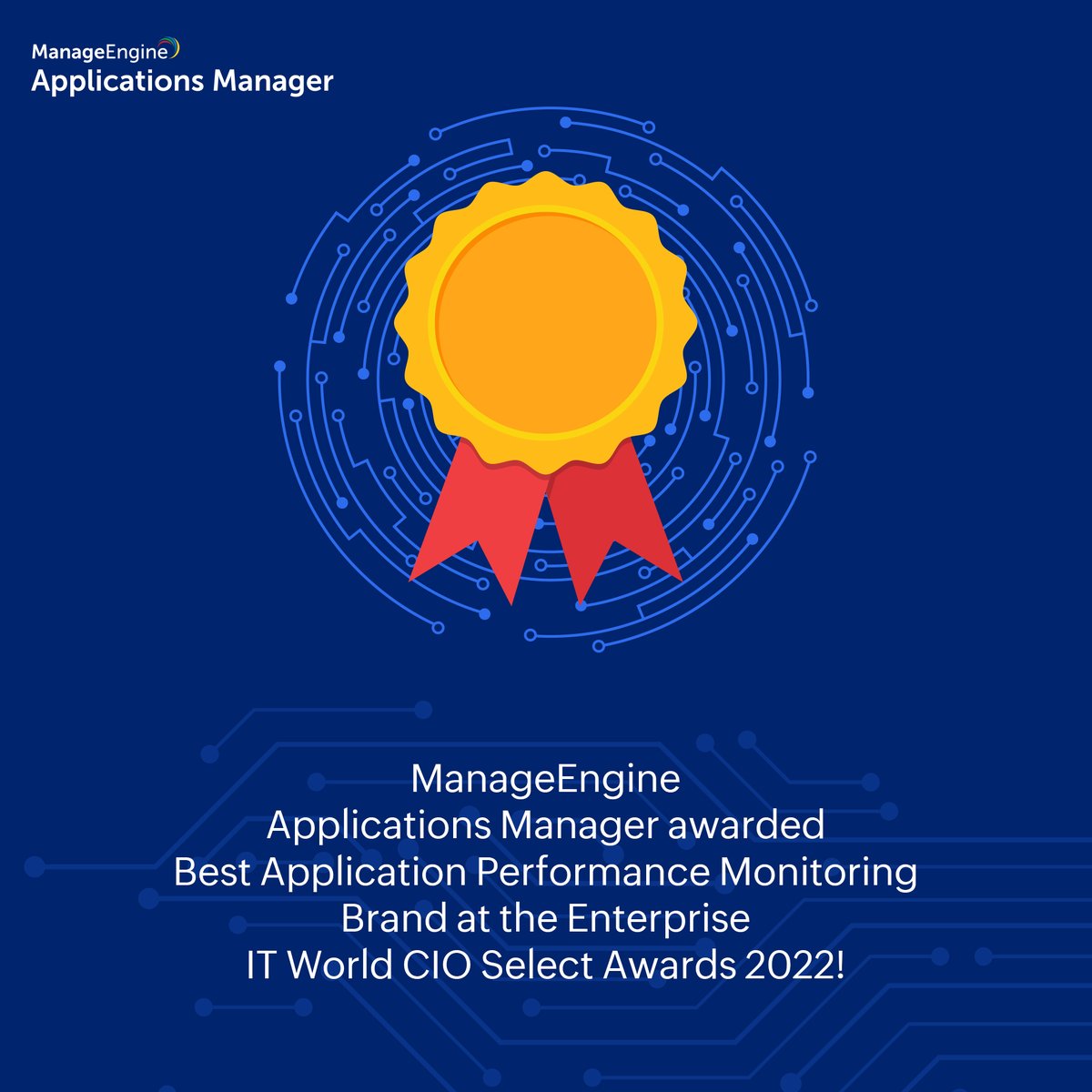 manageengine_it's tweet image. Applications Manager di #ManageEngine è stata appena riconosciuta come miglior soluzione di monitoraggio prestazioni delle app all'Enterprise IT World's CIO Select Awards 2022!
Qui per scoprire la soluzione nel dettaglio ---> okt.to/40kItU