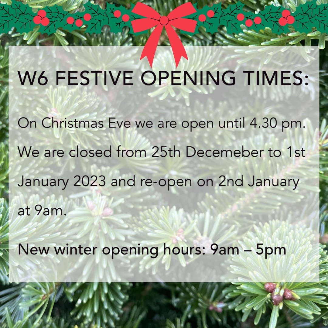 We are open until  4.30pm on Christmas Eve &amp; will then close over the festive period, reopening on 2nd January at 9am. 
In the new year, we will also start our Winter opening hours of 9am - 5pm, and we look forward to welcoming you back in 
2023! 
.
#christmastime #festivebreak