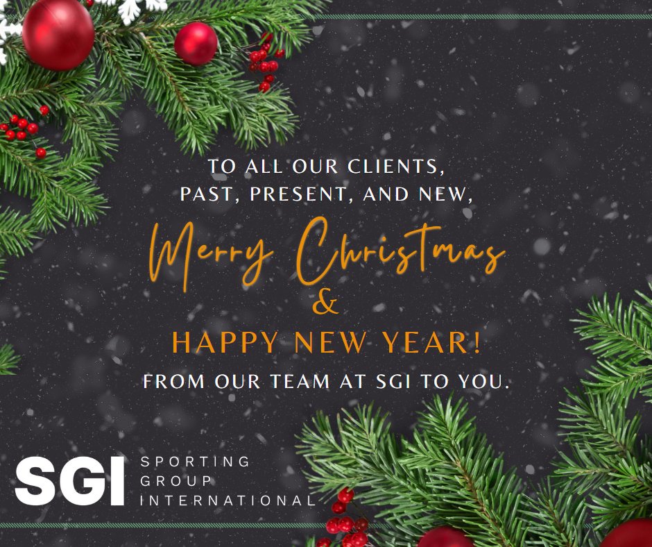 Sportinggi's tweet image. As we round off 2022, the entire team at Sporting Group International would like to extend our warmest Christmas and New Year’s wishes to our network and beyond. 🎄 

We hope that you have a very Merry Christmas and a Happy New Year. See you in 2023! 🌟