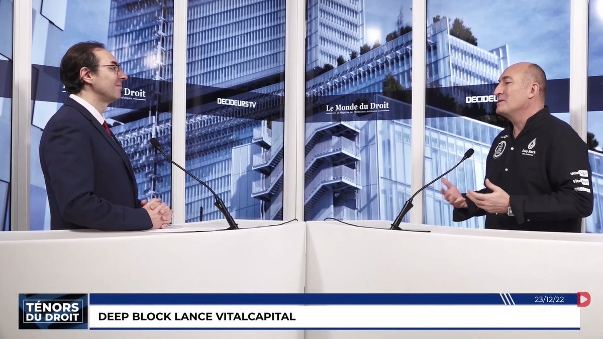 RT @adumourier: 📺 J'ai reçu @LEMEEChristophe, Président Cofondateur de  @DeepBlock_SAS, dans #TenorsduDroit à propos du lancement de VitalCapital #legaltech 
⏯️ youtu.be/yBcnw-Z03QI  #avocat #cabinetavocat