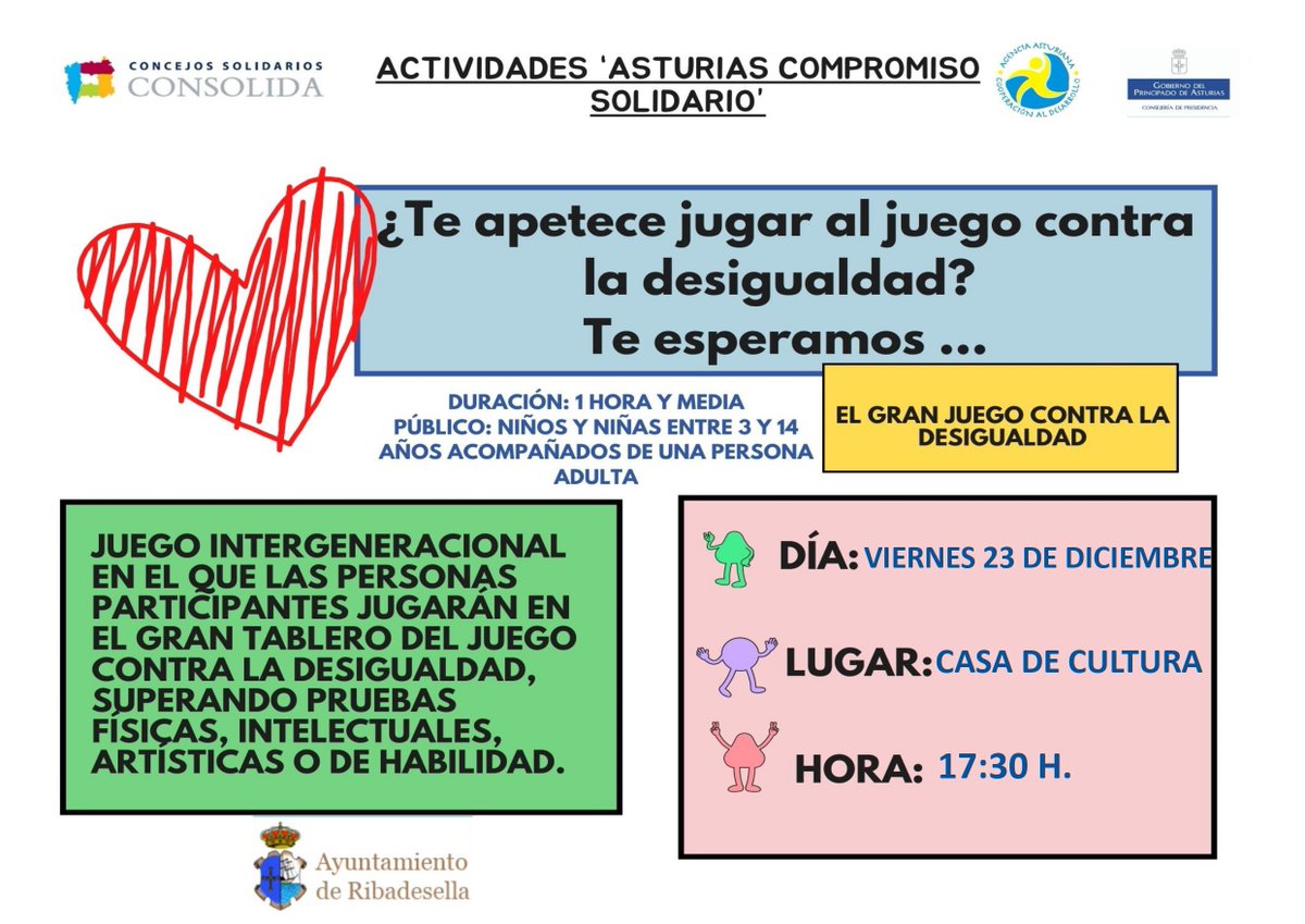 ¡Participa en el Gran Juego contra la desigualdad!

Una actividad con el sello Asturias Compromiso Solidario

Hoy viernes a las 17.30h en la casa de Cultura

<a href="/RedConsolida/">RedConsolida</a> #AyuntamientodeRibadesella #AyuntamientuRibeseya