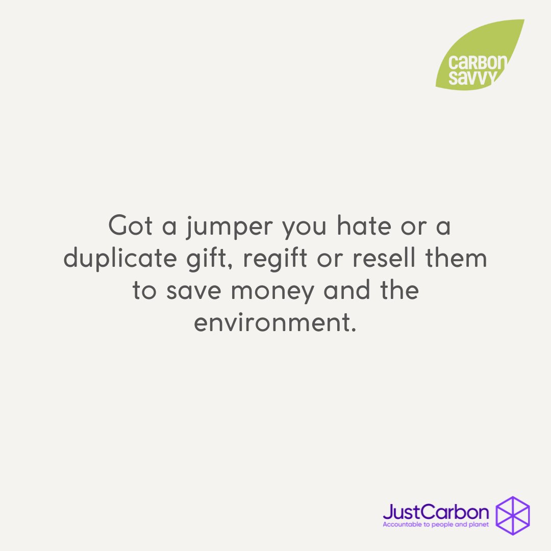 #Holiday #Countdown #ClimateAction 23/ #Regift or #resell your unwanted #gifts. Got a jumper you hate or a duplicate #gift, regift or resell them to #SaveMoney and the #environment. Visit carbonsavvy.uk/shopping + carbonsavvy.uk/xmas-gifts #Eco #Christmas #SecondHand #PreLoved