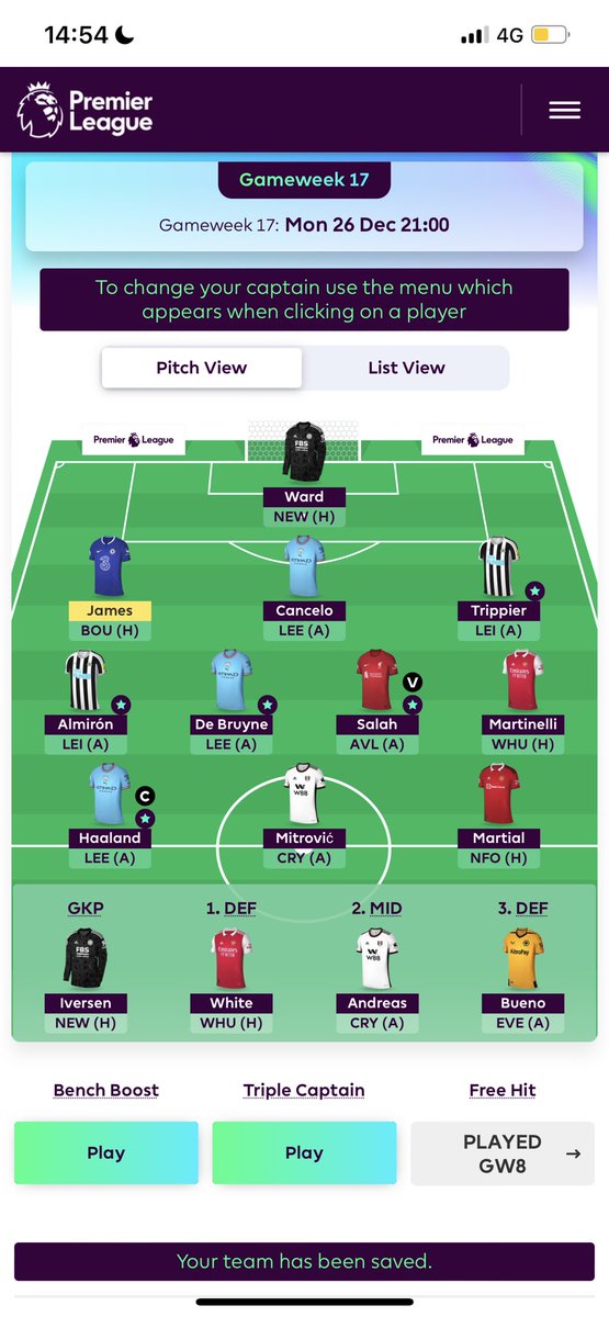 Graham45051324's tweet photo. @Linn_FPL What are your thoughts of this team? Yay or nay https://t.co/uBKb6ce8Ie