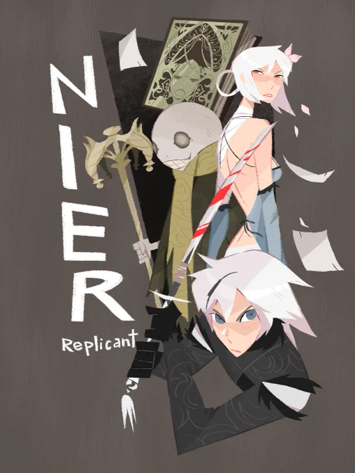 nier replicant stuff through the years (2020-2021-2022)can you tell who my bias is  but finally drew the whole gang at last!! especially proud of getting to illustrate Grimoire Weiss 