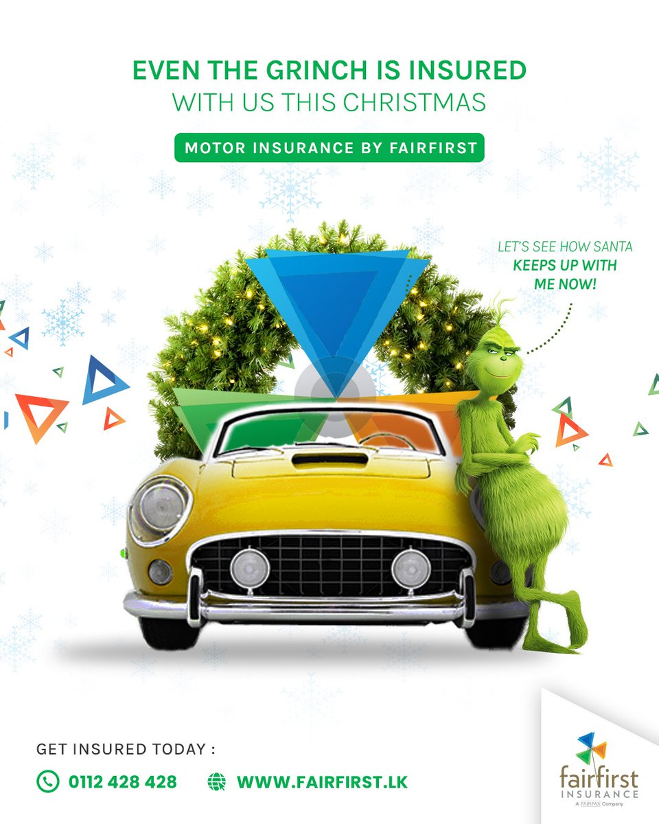 fairfirst_sl's tweet photo. The Grinch made sure his wheels are protected this holiday season. 🚗
Call us on 0112 428 428 if you'd like to find out more about why our Motor Insurance covers beat the rest!
#FairfirstInsurance #MotorInsurance https://t.co/gQBxnmcPG8