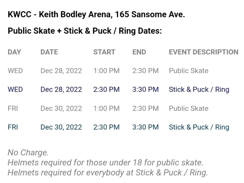 Free skate alert! See below for info on upcoming public skate and stick and puck/ring times at Keith Bodley Arena.
#SJAMHA
