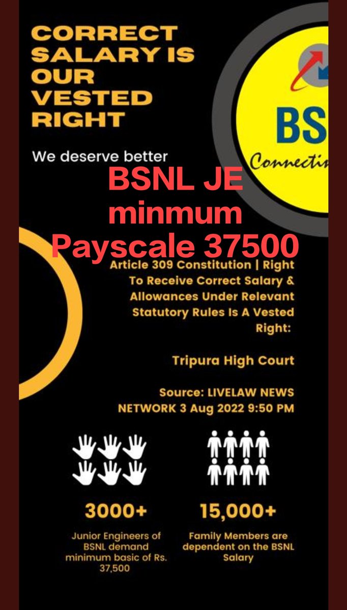 smilekrish9's tweet photo. #BSNL_JE_Minimum_PAYSCALE_37500. Keeping payscale standard&amp;competitive, will attract talented young engineers from open market to serve the company better. #JE_payscale #37500 #Bsnl @PMOIndia @FinMinIndia
@BSNLCorporate 
@CMDBSNL 
@devusinh 
@AshwiniVaishnaw 
@DoT_India https://t.co/pzoBIYHd3d