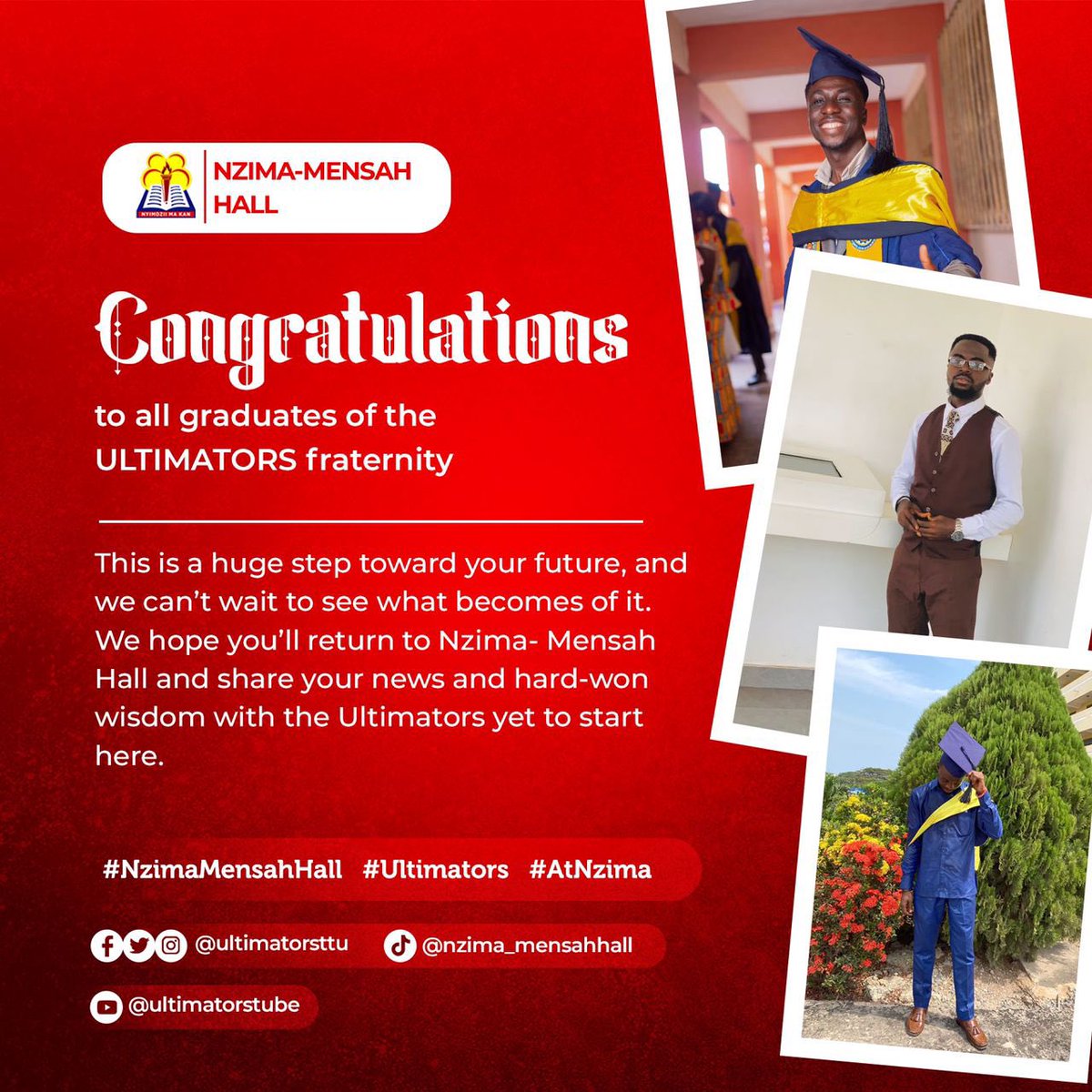 ultimatorsttu's tweet photo. We Are Rendering A Warm Congratulations To All Graduates Of The ULTIMATORS Fraternity Of Takoradi Technical University 🎉❤️🎓
The Ultimate Prime Hall(@ultimatorsttu) Wishes All Graduated Students The Best In Their Next Chapter🙏
#NzimaMensahHall #Ultimators #AtNzima https://t.co/J3trzKhNs6