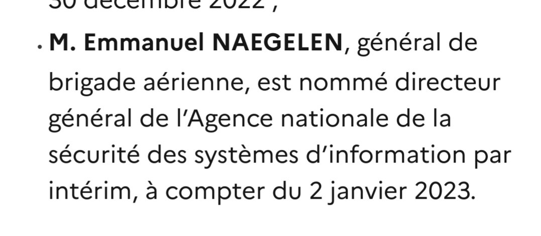 🚨🥇Nomination 🥇 Il y aura bien un directeur par intérim à @ANSSI_FR après le départ de Guillaume Poupard. Sans surprise, il s'agira de son actuel adjoint à la tête de l'agence de cybersécurité francaise.