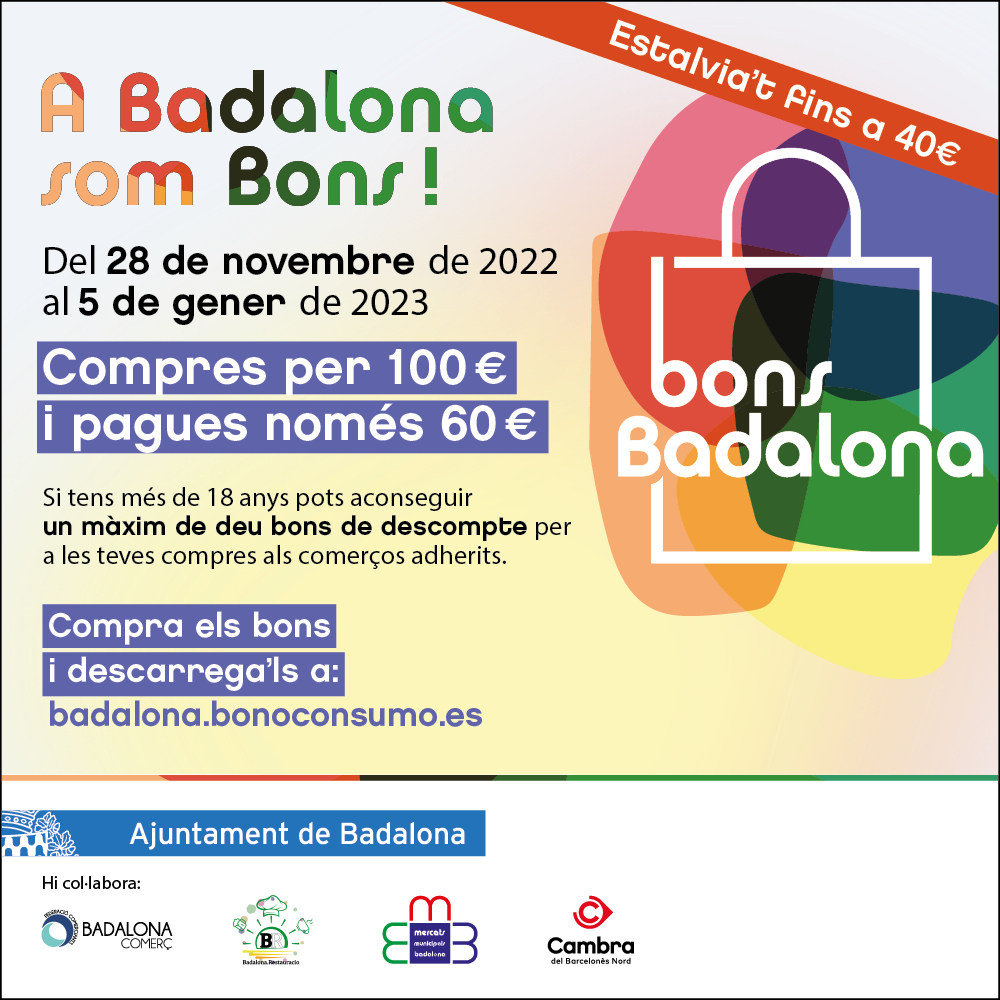 ComercBDN's tweet photo. 🚨ATENCIÓ‼️📢
PRORROGAT FINS EL 5 DE GENER.
Estalvia't fins a 40€ en compres a petit comerç, restauració i mercats municipals adherits a la campanya #ABadalonasomBons!
ℹ️https://t.co/XxjiAlfYgb
#Badalona #bdn #BadalonaRestauracio #comercbdn #mercatsmunicipalsbdn https://t.co/srRWzQqqot