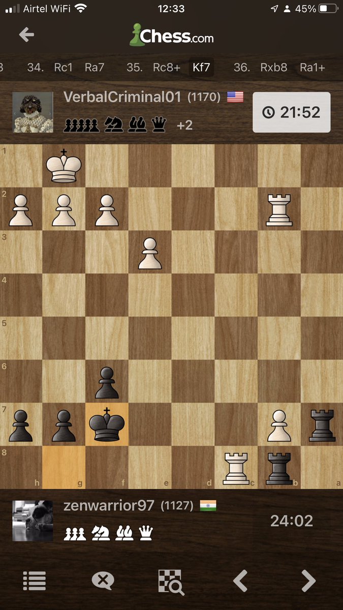 MarutiPrasanna4's tweet photo. This happened in may last game on https://t.co/0l8bEIsg6w.. 😂😂.. ( I am playing with black)When you go after king , make sure you don’t miss. #twitterchess #chessislife #rookmate .. Happy to cross 1100, 3 months after i started learning @SusanPolgar @GMHikaru https://t.co/FiORF9w0a6